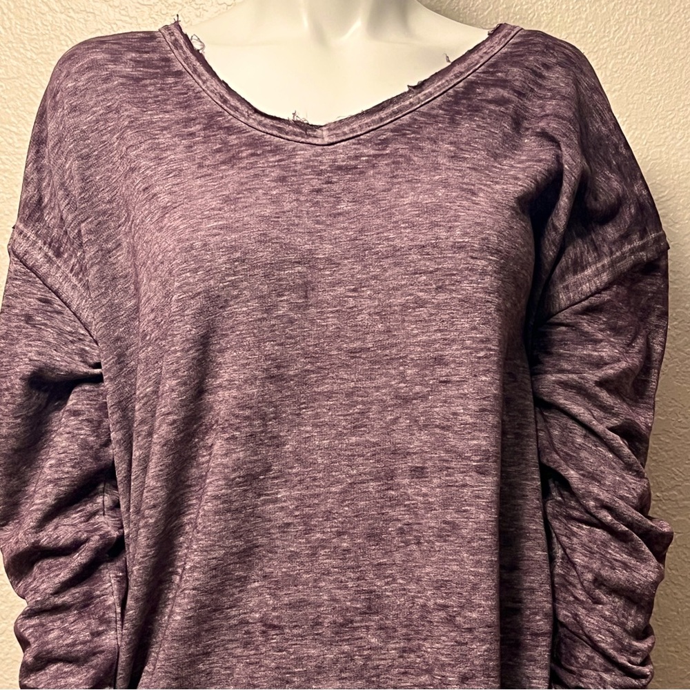 Free People Eggplant Distressed Long Sleeve Jersey Sweater W/ Tuxedo Tail - Picture 5 of 11